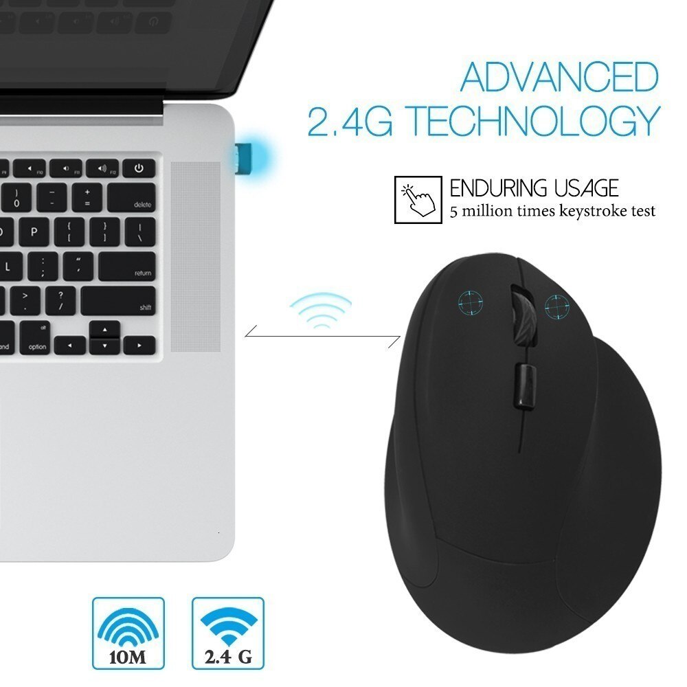 CHYI Ergonomic Vertical Wireless Mouse Rechargeable Computer Gaming Mice 1600 DPI USB Optical 6 Buttons Big Hand Mouse For PC