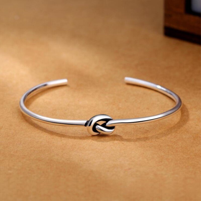 Popular 925 Sterling Silver Jewelry Bracelets Vintage Thai Silver Style Love Tie Braided Female Bangles SB24