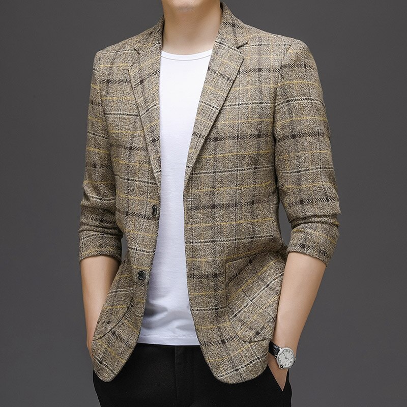 Blazer a cuadros Vintage de estilo británico para hombre, Chaqueta de traje informal ajustada con un solo botón, Blazer de negocios Social de talla grande M-3XL, 2022