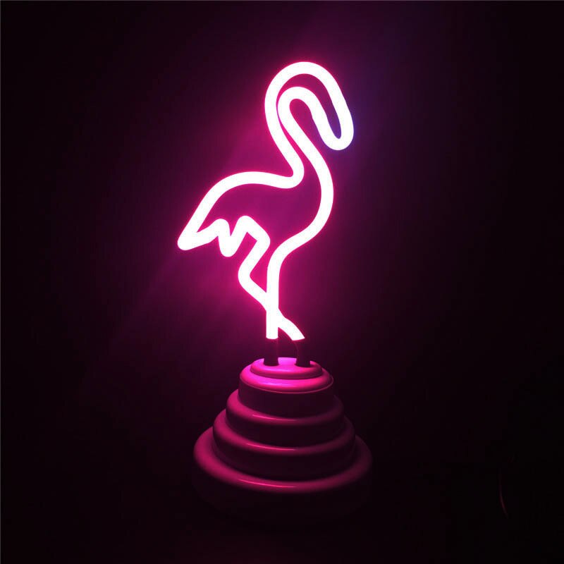 3d flamingo kaktus neonskylt ledrörlampa äkta glasrör neon retro belysningskraft  by 4x aaa batteri eller usb kabelbelysning: Flamingo