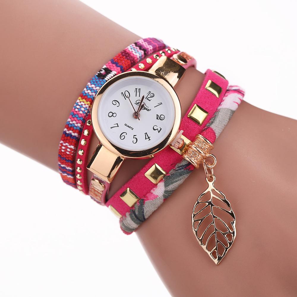 Duoya Mode Vrouwen Armband Horloge Goud Quartz Horloge Vrouwen Jurk Lederen Casual Armband Horloges