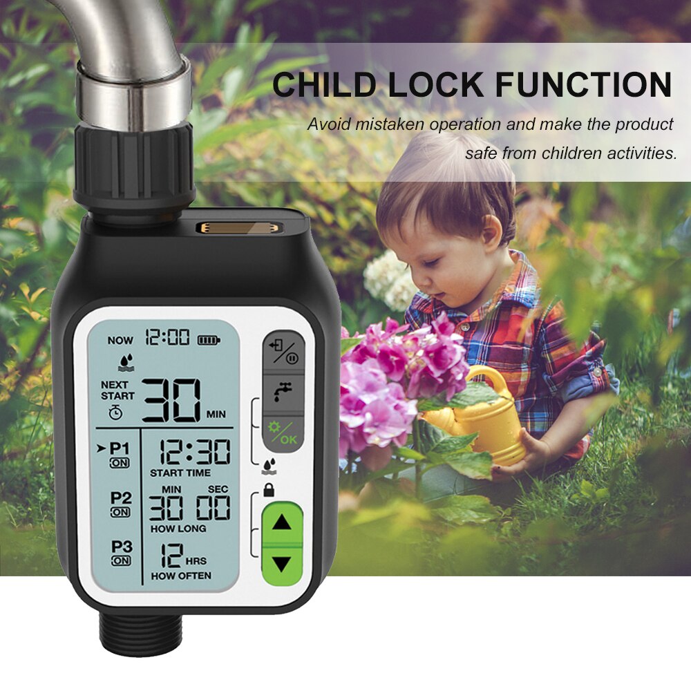 Electronic Irrigation Regulator Automatic Irrigation Timer LCD Screen Waterproof Sprinkler Controller 3 Separate Timing Programs
