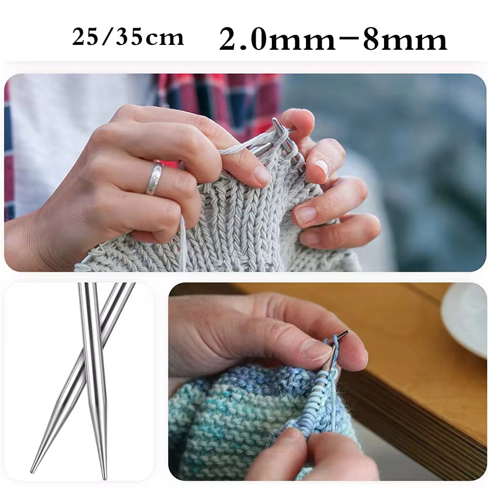 22 szt. igły dziewiarskie ze stali nierdzewnej 2 mm-8 mm proste jednobodowate szydełko zestawy 25/35 cm igły robić swetrów robić robienia na drutach