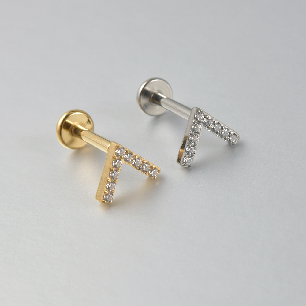 1PC G23 solidny tytan nożyce wąż chrząstka kolczyki Stud 16G gwint wewnętrzny cyrkon Helix ucho Tragus Piercing biżuteria: Black / Złoty kolor