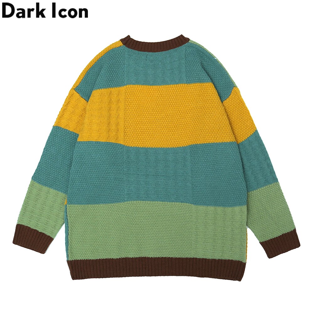 Dark Icon Plaid Knitwear Sweater Men Women Round Neck Vintage Men's Sweaters Street Sweaters for Man