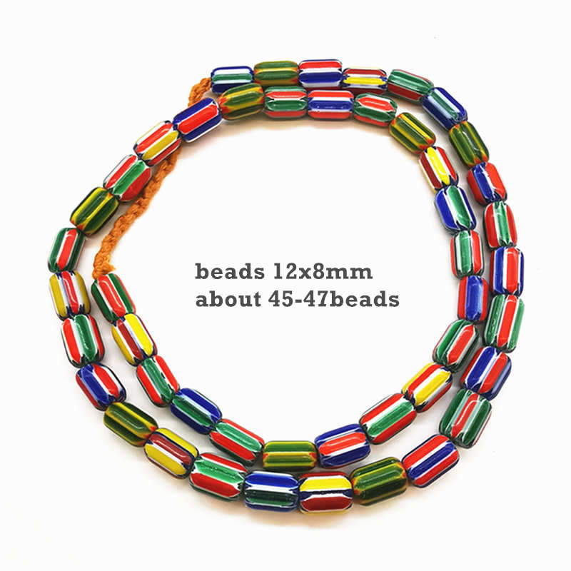 TSB0199 Nepal Hand Colorful Striped Lampwork Beads Strand Antiqued Trade Glass Bead: DEEP BLUE