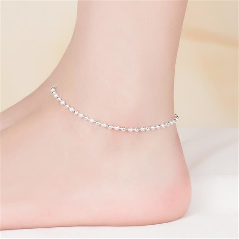 Summer 925 Sterling Silver Chain Anklets For Women Beach Party Beads Ankle Bracelet Foot Jewelry Girl Best