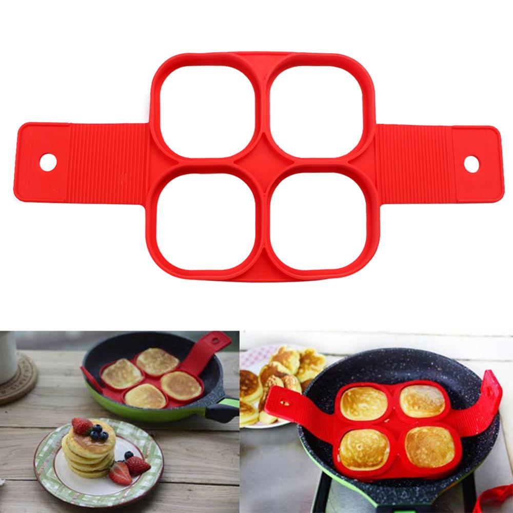Æggemaskine form anti-stick pandekage form silikone omelet æg ring form værktøj mikrobølgeovne stegepander 4 hulrum  / 7 hulrum: 4 hulrums firkant