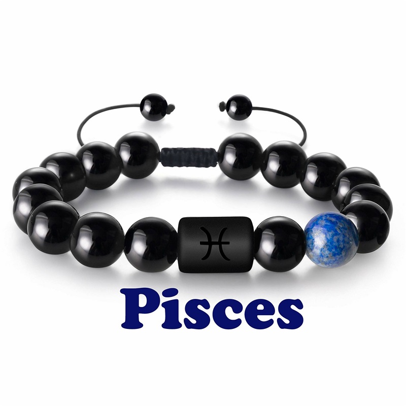 8mm naturlige svarte onykssteiner stjernetegn armbånd horoskop armbånd for kvinner menn vennskapssmykker: Koboltfiolett