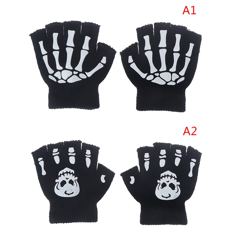 Drenge cool fluorescerende skelet handsker børn vanter kraniet handsker cool vinter sort strikning lysende handsker