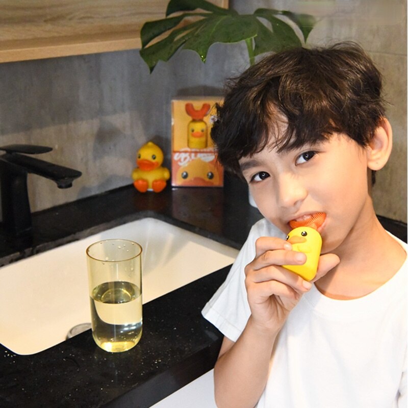 Neue Heiße freundlicher Elektrische Zahnbürste Nette Gelbe Ente U-förmigen Karikatur aufbringen Zähne für freundlicher mit Weichen Ersatz Kopf