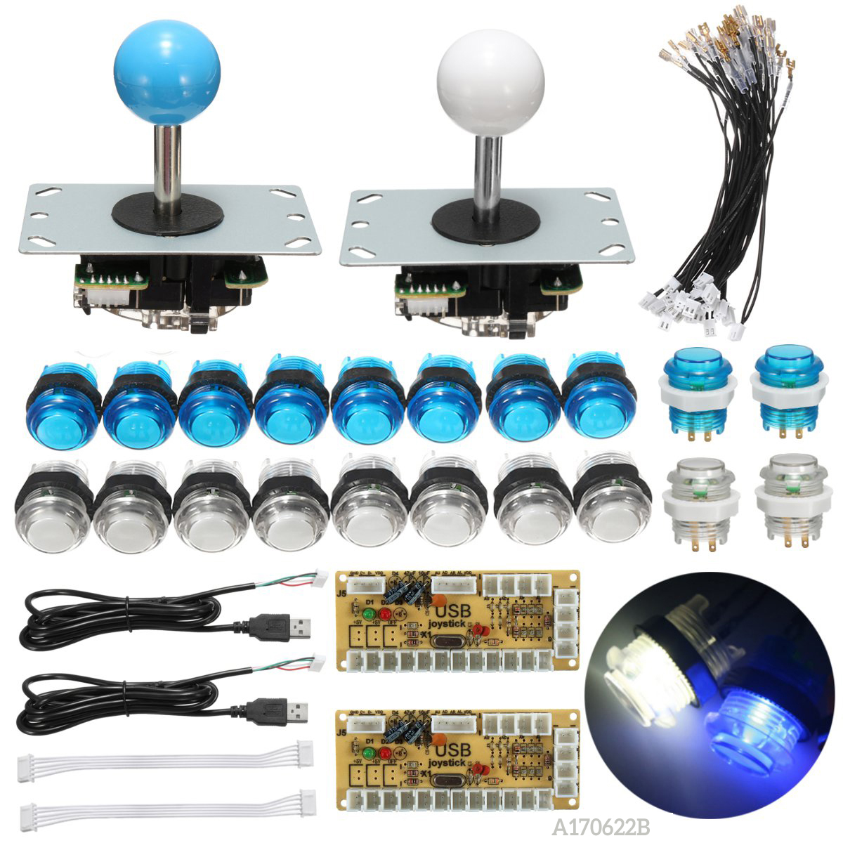 Arcade Joystick Diy Kit Onderdelen Met Led Drukknop + Joystick + Nul Vertraging Usb Encoder + Kabels Game Joystick arcade Diy Kits