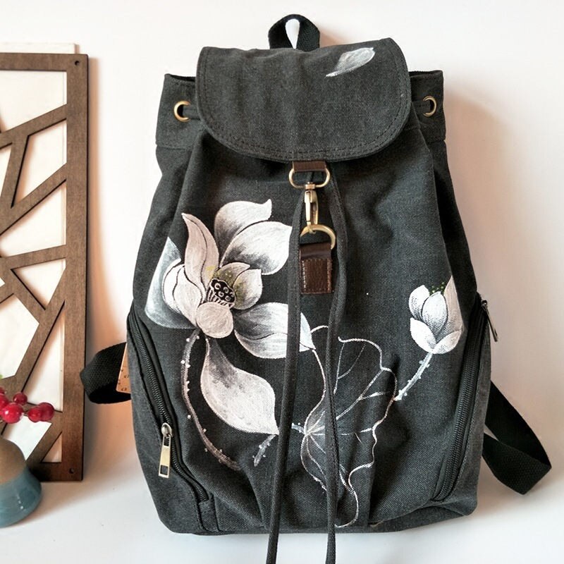 Mochila de lona feminina, mochila escolar casual para mulheres, com flores, bolsa de grande capacidade, para laptop
