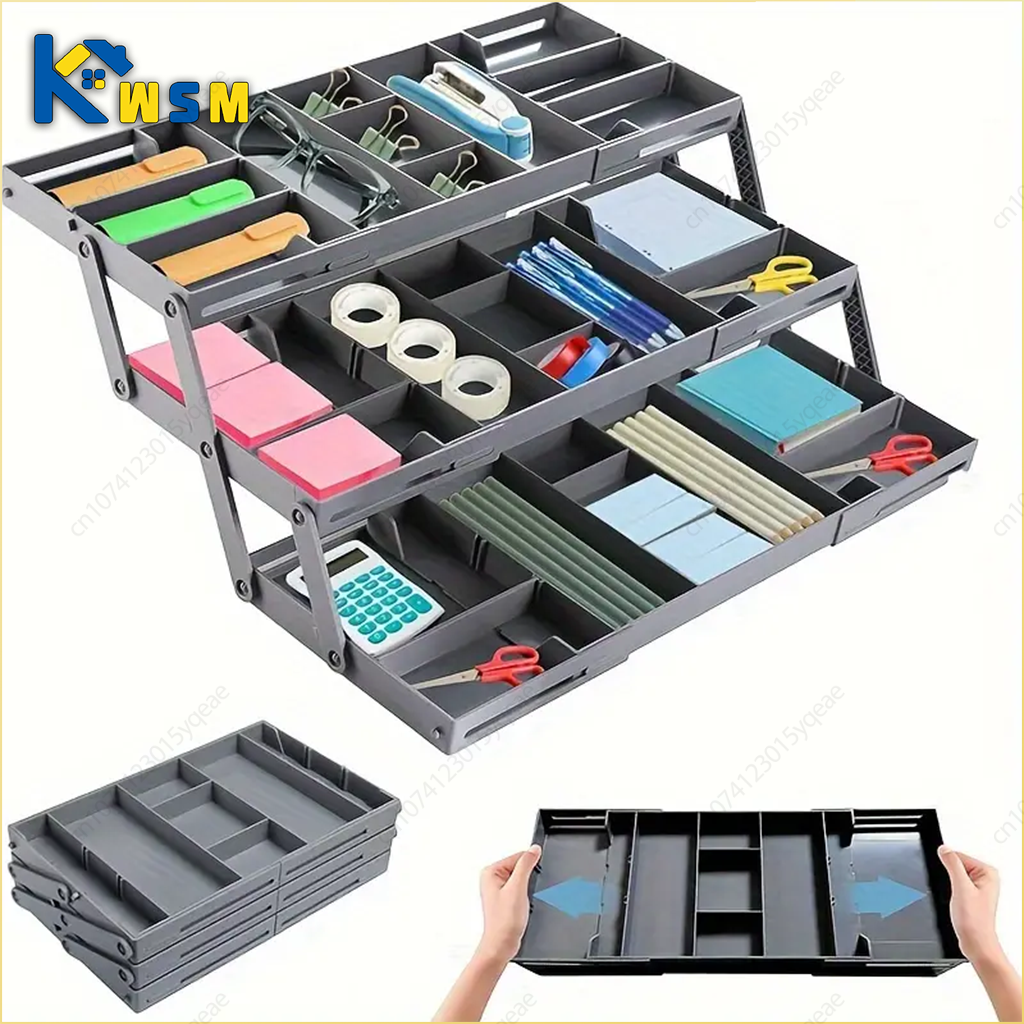 3 Tier Folding Drawer Organiser Expandable Multi-Layer Organiser Tray Box Jewellery & Cosmetics Storage Drawer Organiser Shelf
