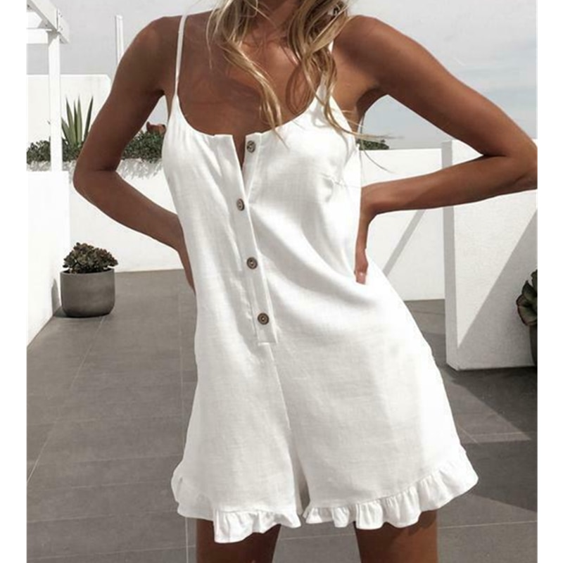 Combinaison de combat sans manches pour femmes, solide, vêtements de plage de , Mini short, ample, barboteuse, collection décontracté