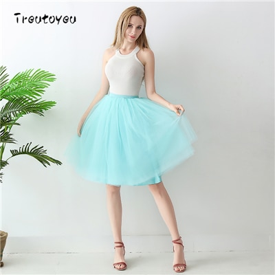 5 lag 65cm sort plisseret nederdel sexet midi tyl nederdel høj talje fuld foring voksen tutu koreansk stil kvinder jupe femme faldas: Paradisø