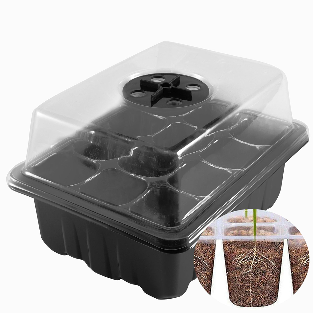 Plantskola i plast 12 hål fröodla planteringslåda växthussådd trädgård frökruka insatsbricka planta plantbricka med lock