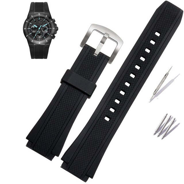 Black Silicone Rubber Sport Horloge Riem Voor Casio Edifice EF-552 Horlogebanden EF-552D-1A Heren Armband Roestvrij Gesp 25*20mm: silver buckle