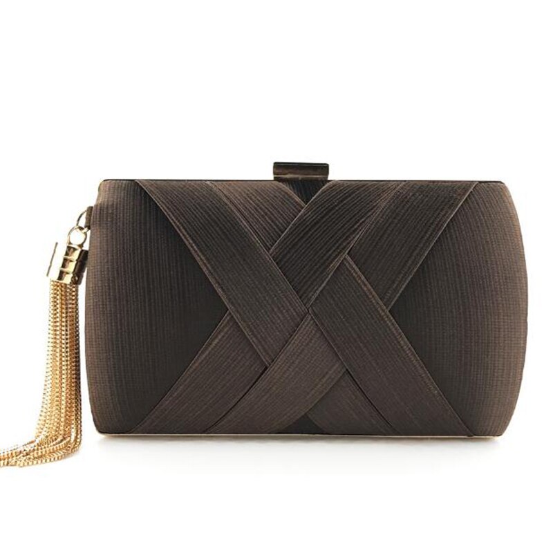 Metalen kwastje dames clutch tas breipatroon avondtas ketting handtas klassieke kleine bruiloft portemonnee  zd1190: Donkerbruin