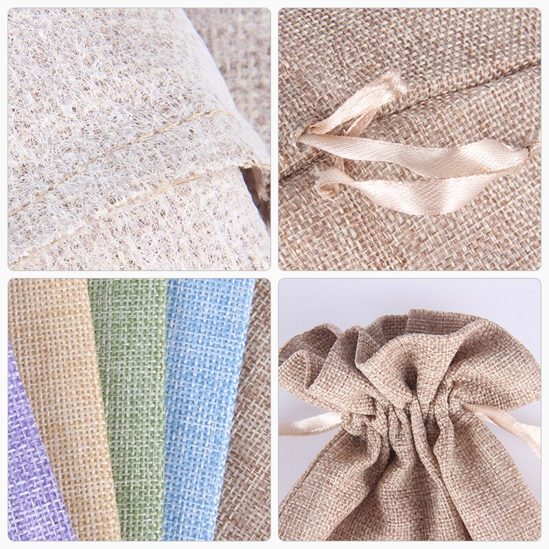 10 stk/parti 10 x 15cm burlap jute lin snøre poser gjenbrukbare vesker smykker rustikk jul bag kan skrive ut logo
