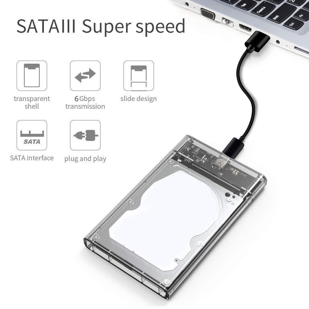 2.5 inch HDD Case SATA To USB3.1 External Hard Drive Case 5 Gbps SSD Box USB3.0 To Type-C Transparent Black Hard Disk Box