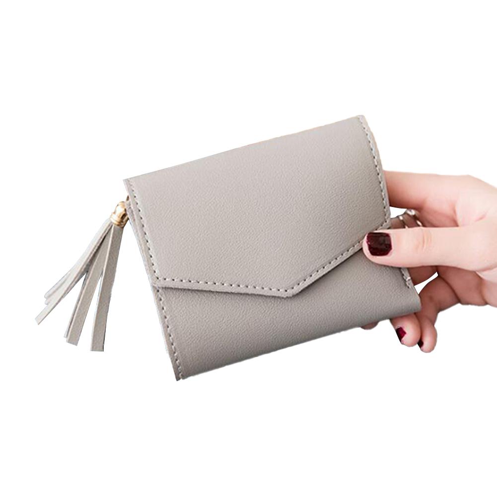 Banabanma feminino carteira curta 3-dobras borla cor sólida plutônio couro fivela magnética bolsa quadrada: gray