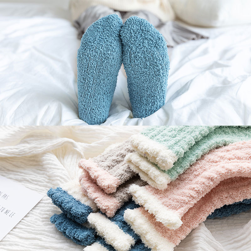 1 Pair of Coral Plush Socks Women's Plush and Thickened Sleeping Terry Socks Autumn and Winter Floor Thickened Warm Socks