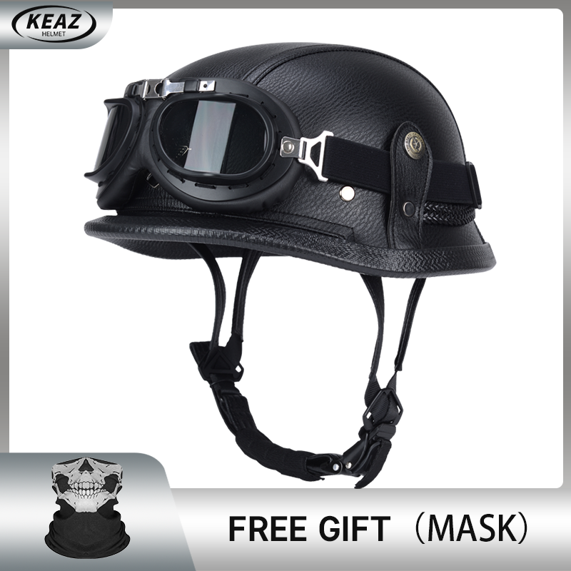 Casque demi-visage en cuir de Style allemand pour moto, prix d'usine, Cap1/2 approuvé par le DOT, casques + lunettes à visage ouvert