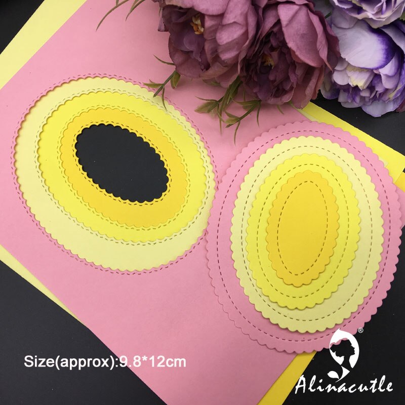 Corte de Metal troquelado 4pc de marco de borde ondulado Oval manualidades de papel de álbum de recortes de la tarjeta hecha a mano, álbum de un arte de Alinacutle morir