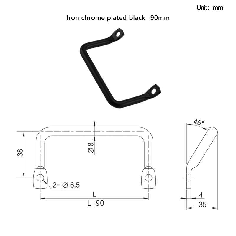 Stainless Steel or Iron Material Round Bar Bent Angle Side Mount Handle Commonly used for Industrial Equipment Handles: BRONZE