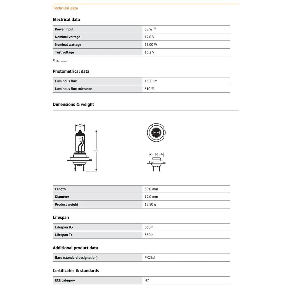 OSRAM H7 bombillas halógenas 80W 62261 lámparas de coche Bombilla PX26d Base Kit de conversión de luz antiniebla de haz bajo 3200K amarillo Original