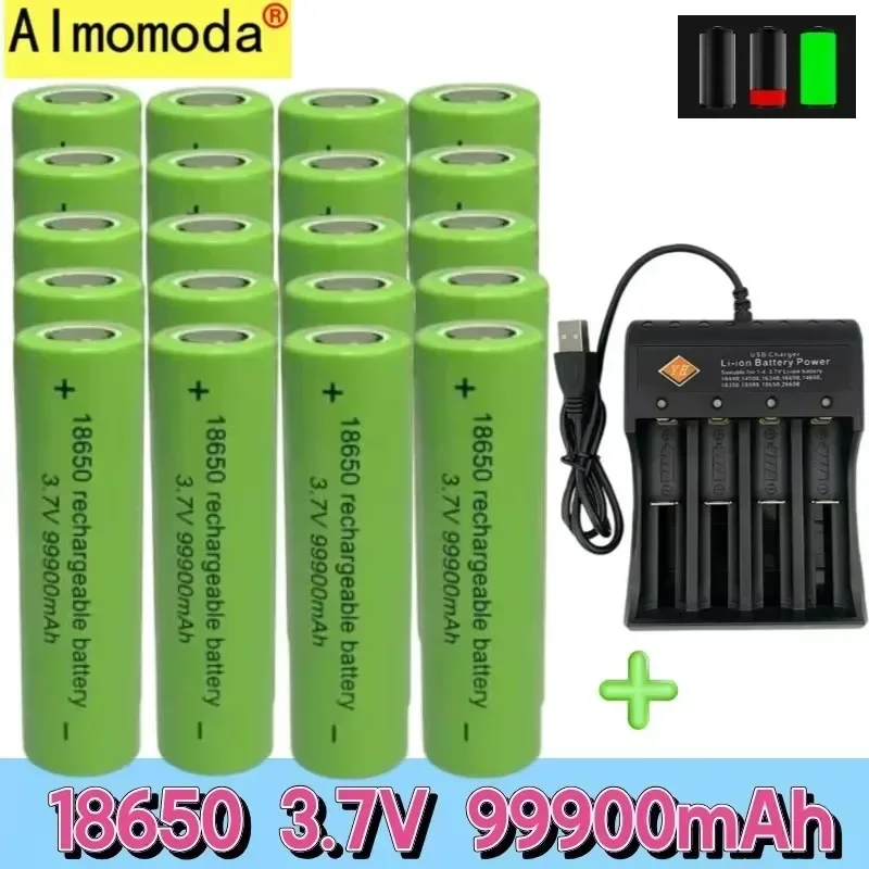 Batteria originale 18650 con grande capacità 99900Mah 3,7 V + caricabatterie torcia giocattolo batteria ricaricabile agli ioni di litio, spedizione gratuita: Brown