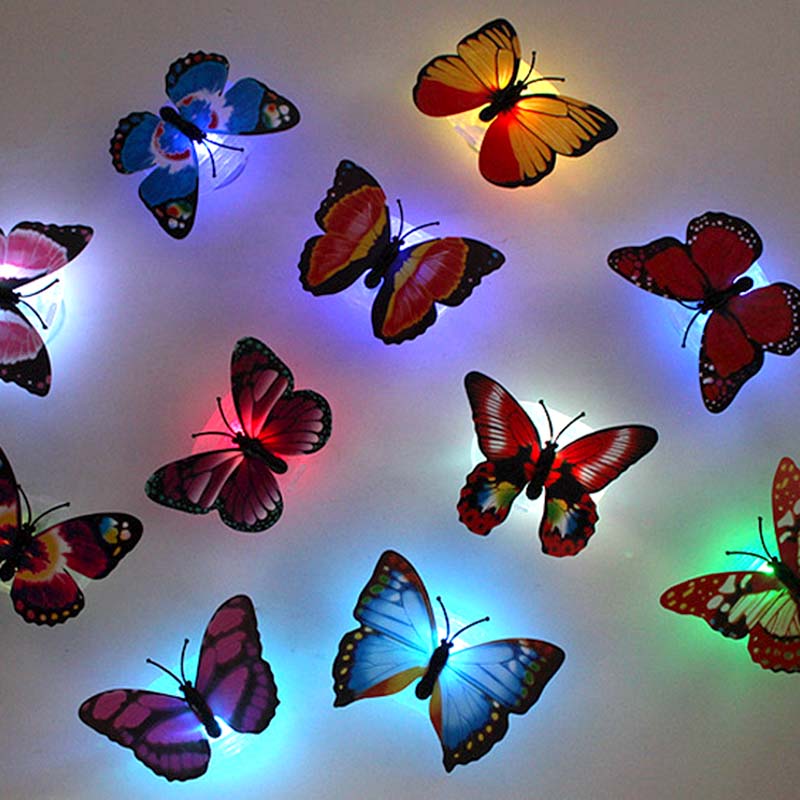Willekeurige Kleur 1 Pc Zelfklevende Libel Vlinder Muurstickers Mini Led Nachtlampje Waterdichte 3D Stickers Decoratie Craft
