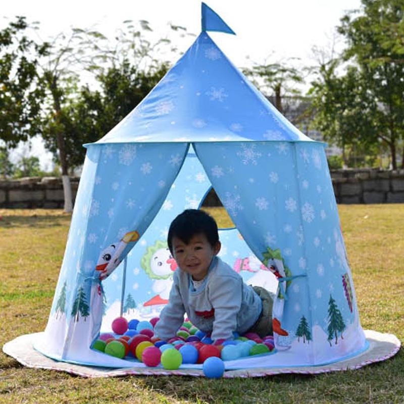 Foldable Snowman Castle Tent Blue Flag Portable Christmas Children Play Toy Simulation Modeling Easy to Accept Storage PNLO