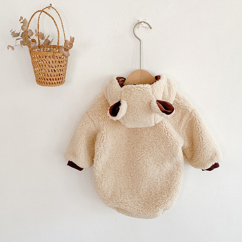 Baby Bodysuit - Plush Deer Embroidered - Long Sleeve - Double Layer Thickening Warm - Unisex