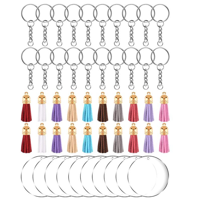 90 Stuks In 3 Set Acryl Sleutelhanger Kit Sleutel Haak Mooie Kwastje Hanger Prachtige Sleutel Ornamenten Set Diy Sleutelhanger Accessoires