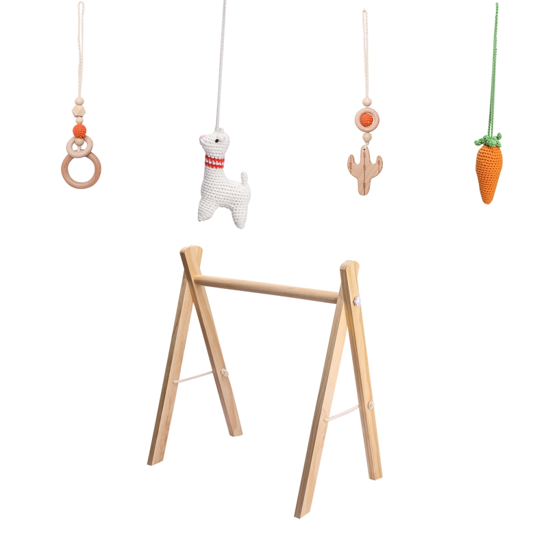 Baby Gym Hout Haak Cartoon Dier Alpaca Beukenhout Kinderziektes Speelgoed Play Gym Set Kraamcadeau Speelgoed Voor Pasgeboren: white
