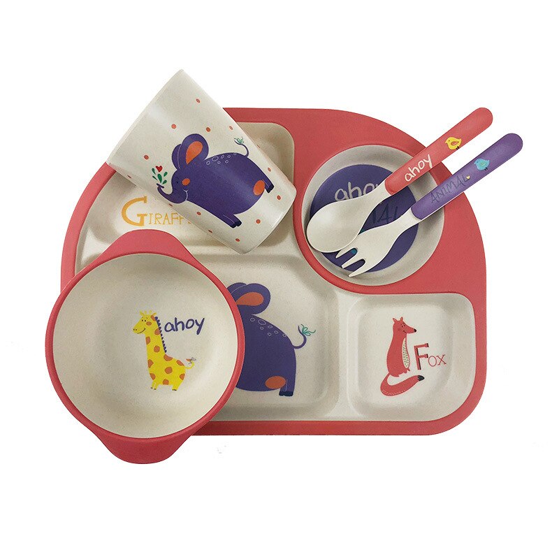 5pc /  set baby mattallrik ätbar bambu fiber utskrift barn servis set hög temperatur resistent baby tallrik: 1