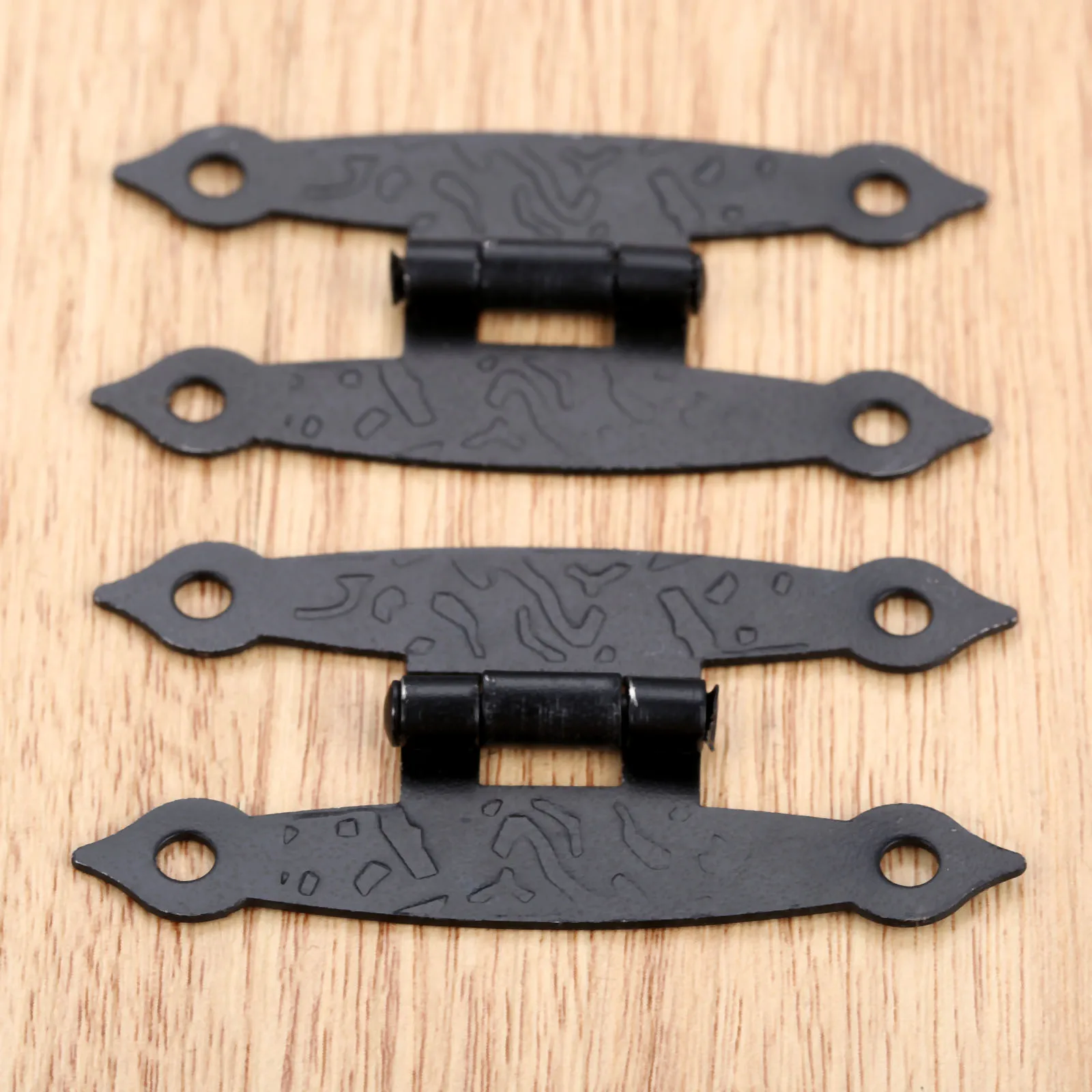 2pcs H shape Hinges +8 screws Black 65*33mm Debossed 4 Holes Furniture Cabinet Wooden Jewelry Box Wine Case Retro Decor