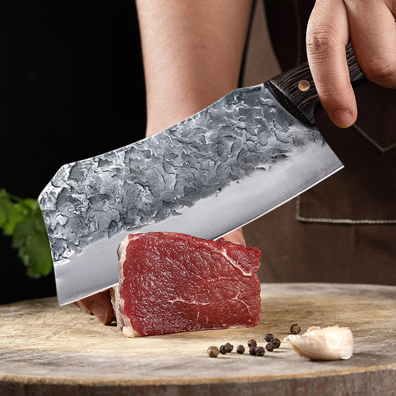 Handmade Forged Kitchen Knife High Carbon Steel Chef Slicing Chopping Butcher Knife Traditional Cooking Tools