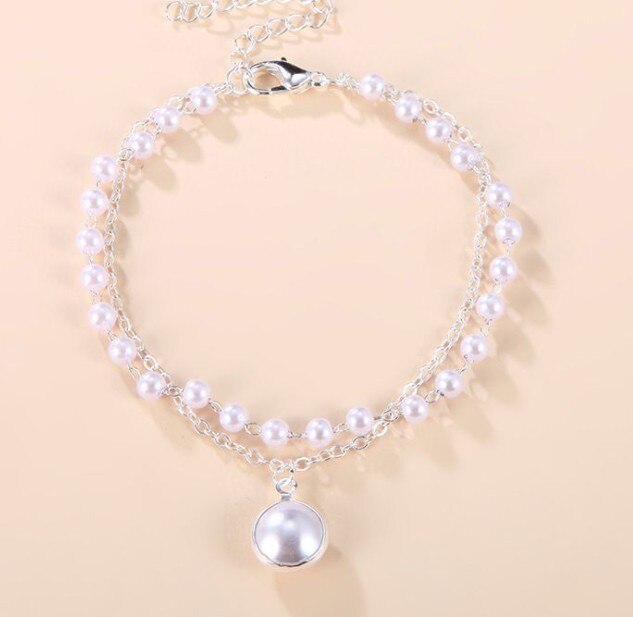 Netto Rode Eenvoudige Double Layer Imitatie Parel Armband Koude Wind Modieuze Armband Vrouwelijke Sieraden Accessoires Armband Femme: silver