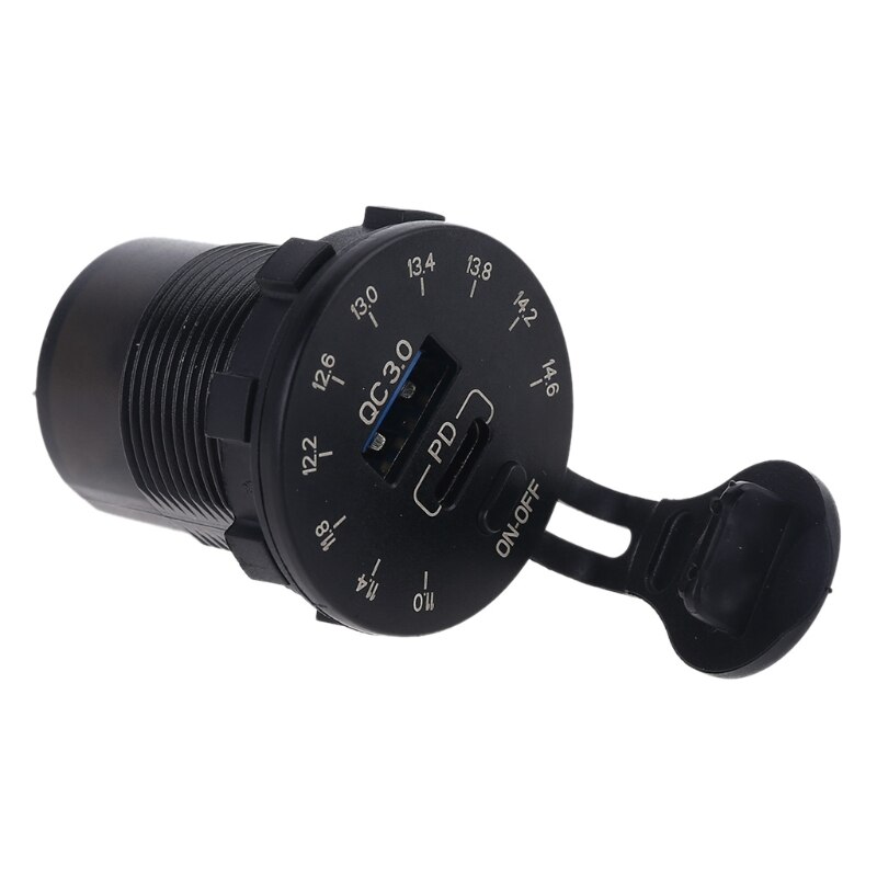 12V QC3.0 USB Type C PD Car Charger Fast Charge with LED Voltmeter ON OFF Switch XXUC