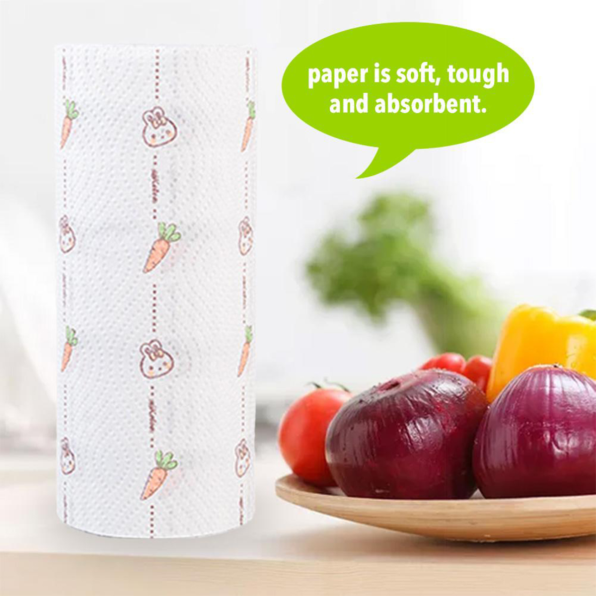 60 Sheets Roll Printed Kitchen Dishwashing Paper Oil Absorbing Paper Cooking Paper Towel Washable Roll Paper Paper Wipes