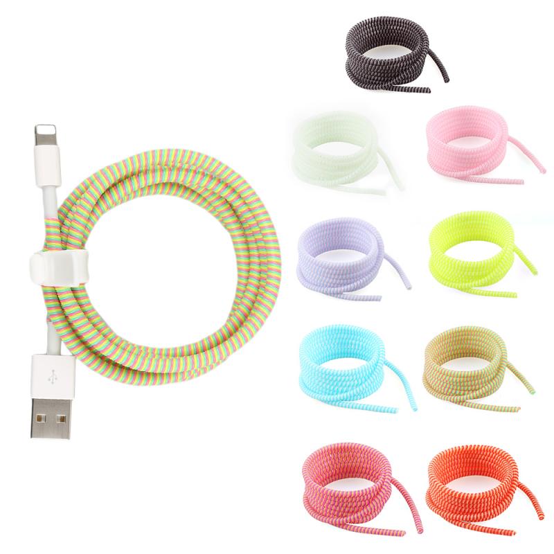 Protector de Cable de carga USB para teléfono, enrollador de Cable de carga USB, cubierta de auriculares de línea de datos, traje de manga de primavera, 1,4 M, mezcla de colores