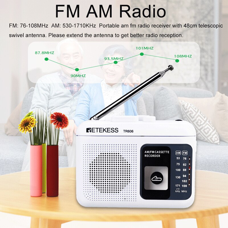 Retekess Tr606 Radio Fm Am Radio Cassette Afspelen Draagbare Radio 'S Fm Am Opname 3.5Mm Oortelefoon Microfoon Jack 2 Voeding Methode
