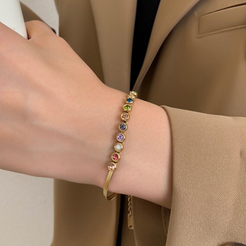 316l rustfrit stål high-end smykker svejset rund zirkon farverige charme slange kæde armbånd halskæder til kvinder