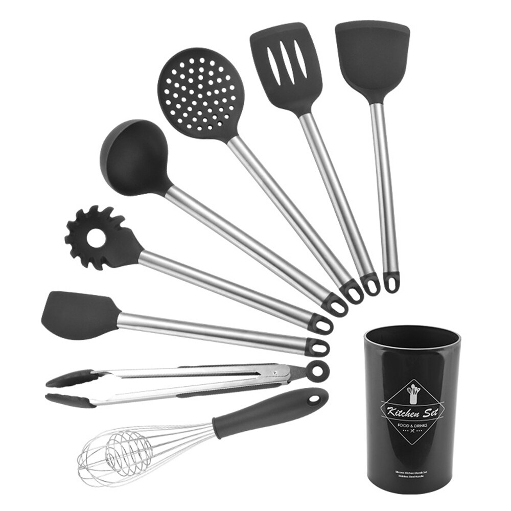 Cooking Tools Set Premium Silicone Kitchen Cooking Utensils Set With Storage Box Turner Tongs Spatula Spoon Turner 8 or 11pcs: P