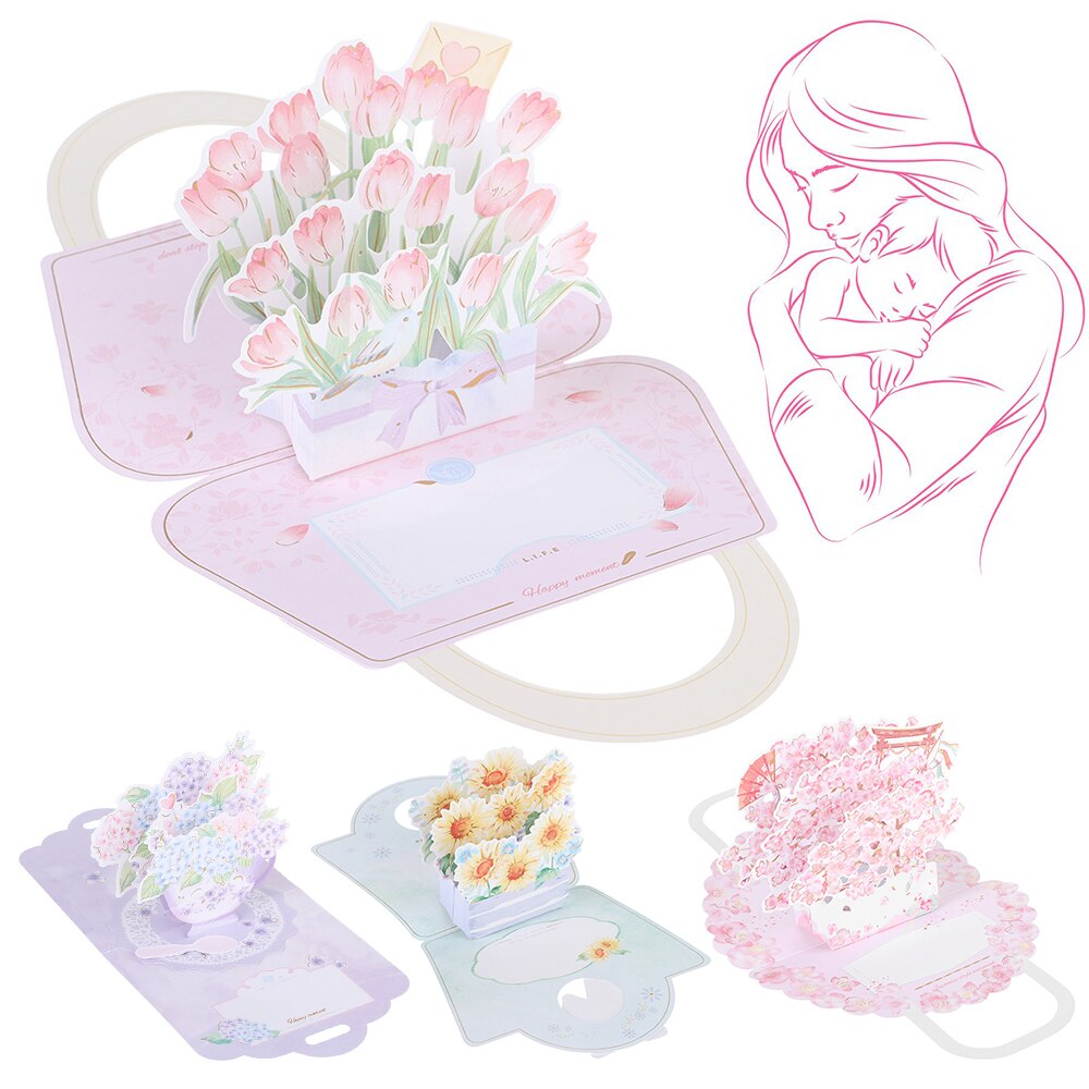 1PC 3D Flower Pop-Up Greeting Card Flora for Birthday Mother Father's Day Graduation Wedding Anniversary Blessing Supplies