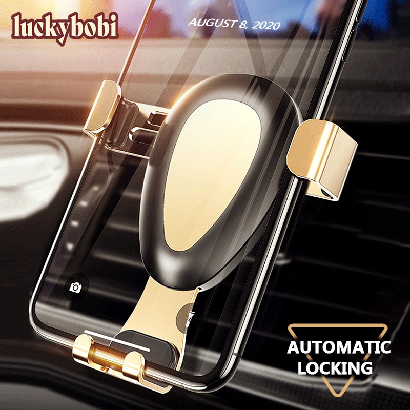 Luckybobi auto telefoonhouder voor telefoon in auto ventilatierooster zwaartekracht clip montage metalen mobiele telefoon houder gps standaard universeel  s02