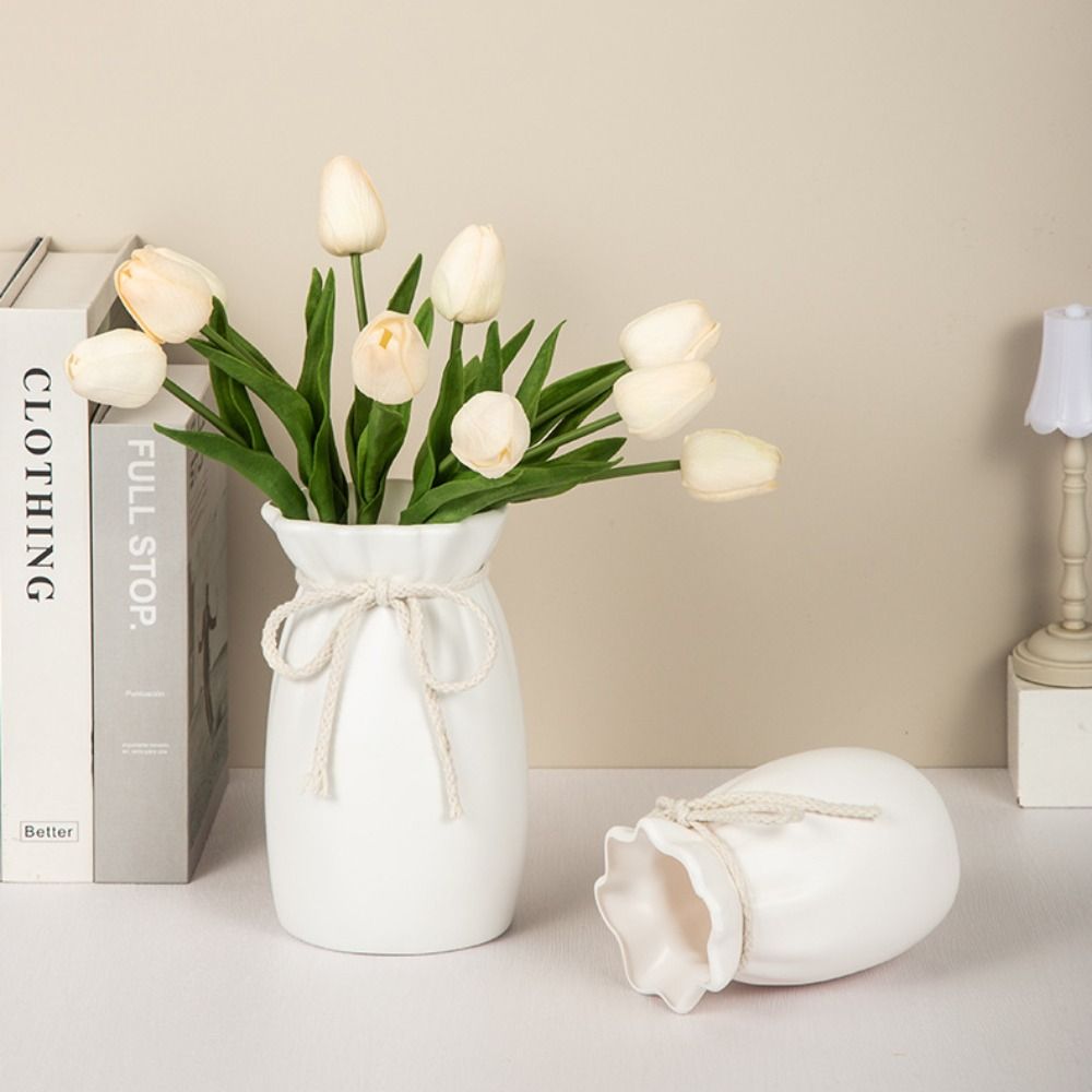 Home White Flower Vase Plastic Bow Plant Bottle Desktop Decor Ornament Garden